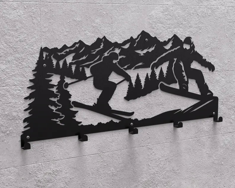 Wieszak Metalowy Peak & Slope – Góry, Narciarz i Snowboardzista
