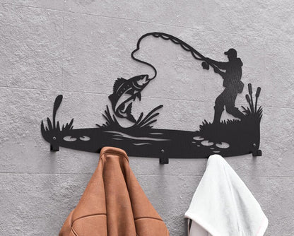 Steel Fisherman Wall Hanger – Metal Loft Decor with Hooks