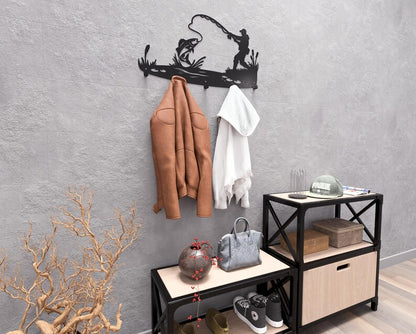 Steel Fisherman Wall Hanger – Metal Loft Decor with Hooks