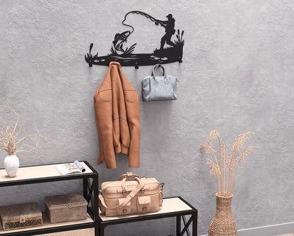 Steel Fisherman Wall Hanger – Metal Loft Decor with Hooks