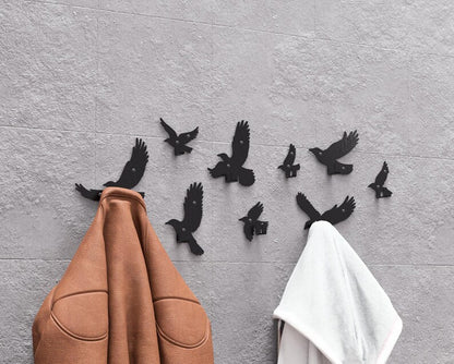 Set of Metal Flying Birds Wall Hooks (9 pcs) - Loft Wall Decor for Hallway