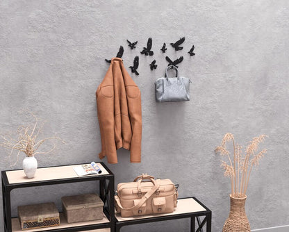 Set of Metal Flying Birds Wall Hooks (9 pcs) - Loft Wall Decor for Hallway