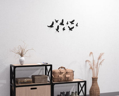 Set of Metal Flying Birds Wall Hooks (9 pcs) - Loft Wall Decor for Hallway