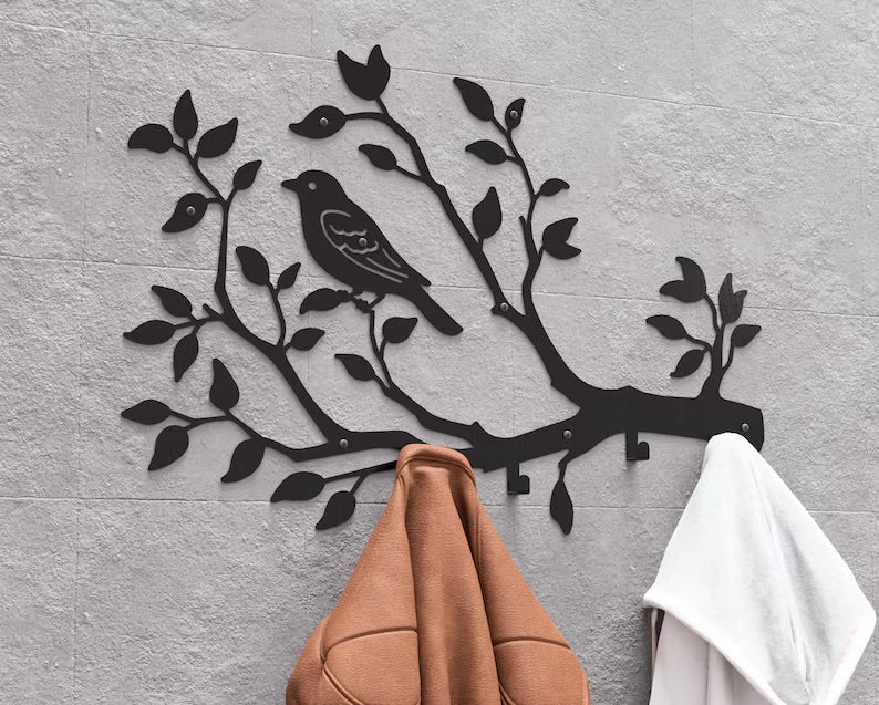 Metal Wall Hook Branch with Bird - Loft Decoration for Hallway