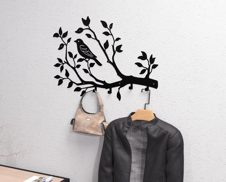 Metal Wall Hook Branch with Bird - Loft Decoration for Hallway