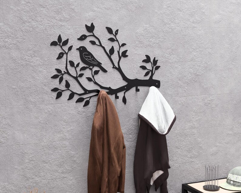 Metal Wall Hook Branch with Bird - Loft Decoration for Hallway