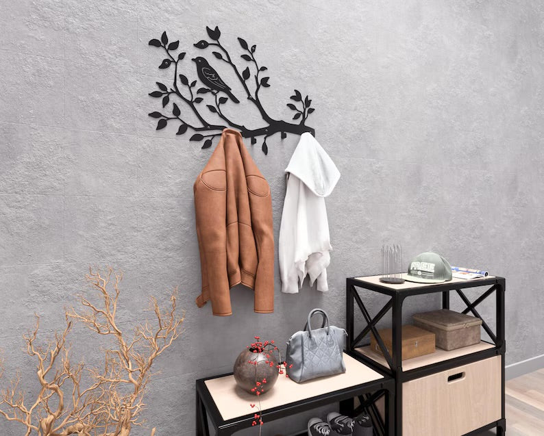 Metal Wall Hook Branch with Bird - Loft Decoration for Hallway