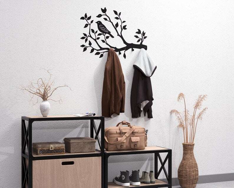 Metal Wall Hook Branch with Bird - Loft Decoration for Hallway