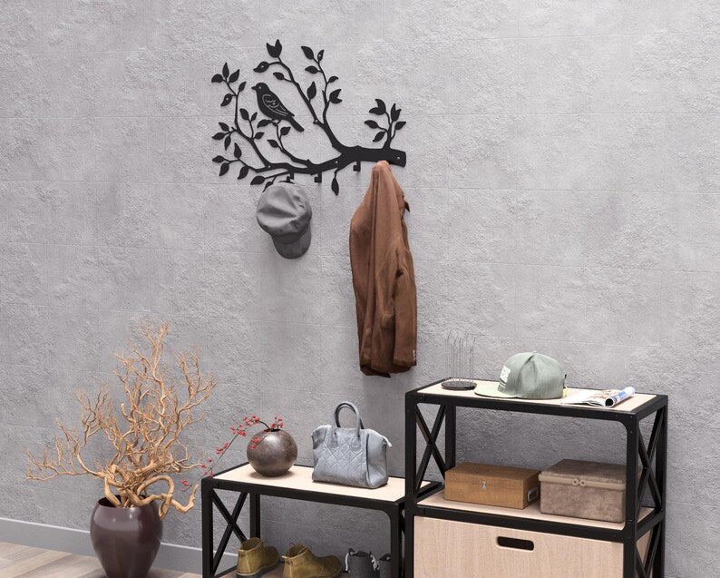 Metal Wall Hook Branch with Bird - Loft Decoration for Hallway