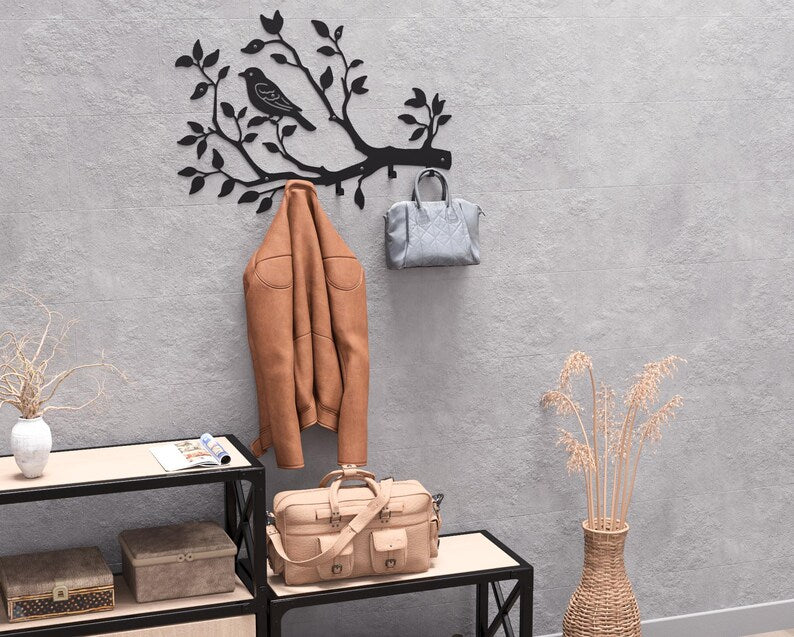 Metal Wall Hook Branch with Bird - Loft Decoration for Hallway