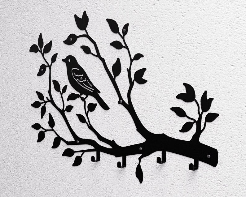 Metal Wall Hook Branch with Bird - Loft Decoration for Hallway
