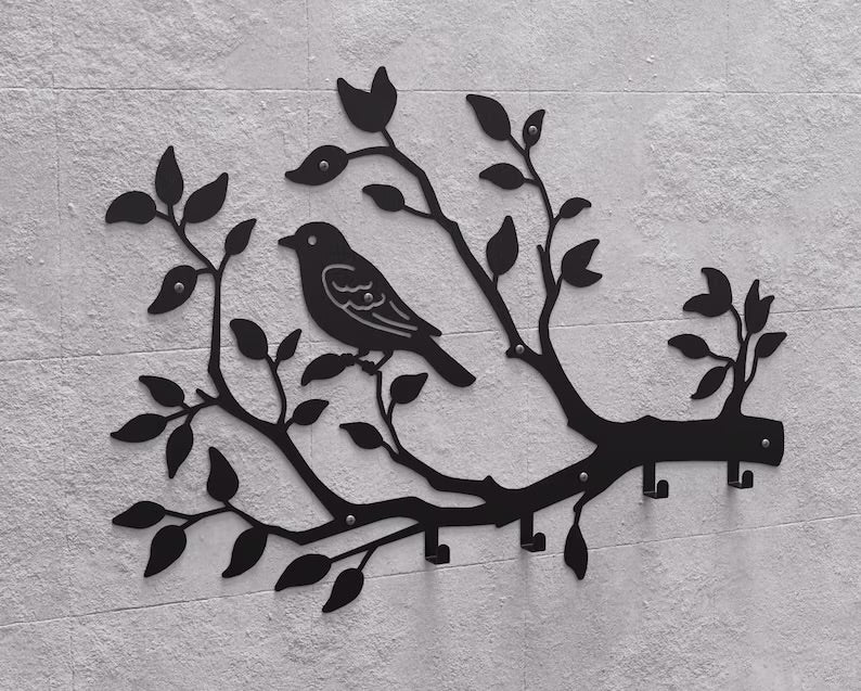 Metal Wall Hook Branch with Bird - Loft Decoration for Hallway