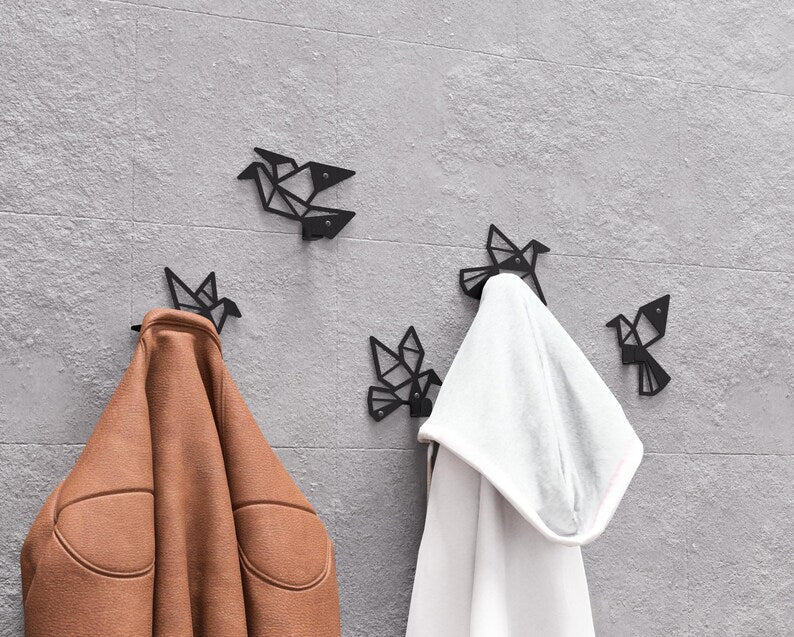 Origami Birds Metal Coat Hooks Set (5 pcs) – Geometric Loft