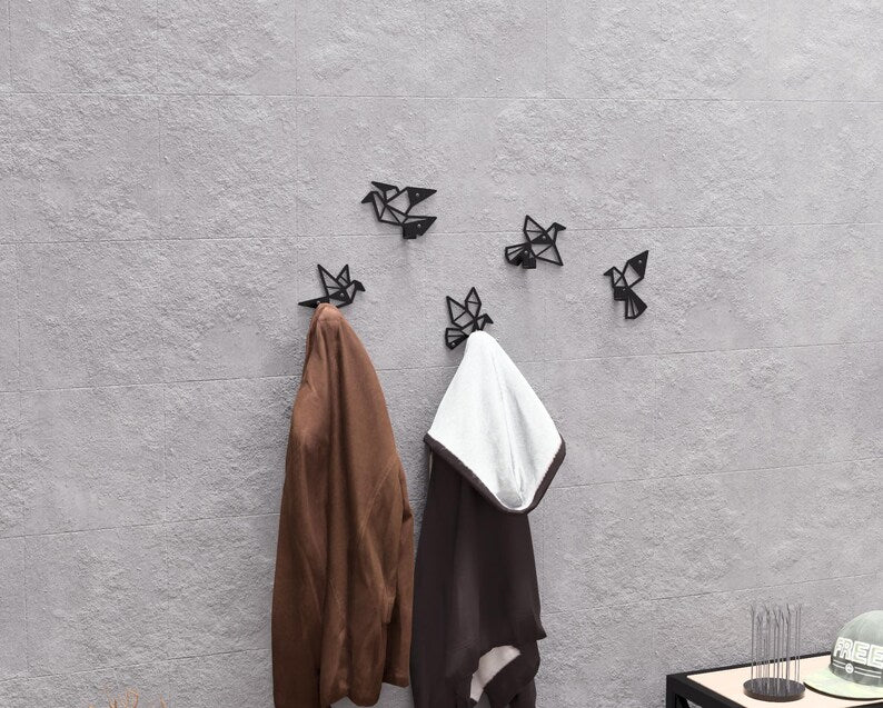 Origami Birds Metal Coat Hooks Set (5 pcs) – Geometric Loft