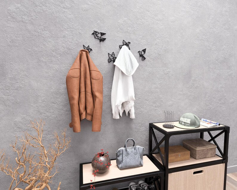 Origami Birds Metal Coat Hooks Set (5 pcs) – Geometric Loft