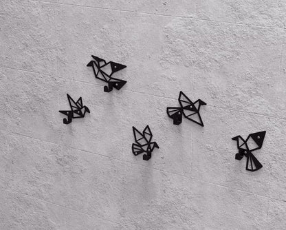 Origami Birds Metal Coat Hooks Set (5 pcs) – Geometric Loft
