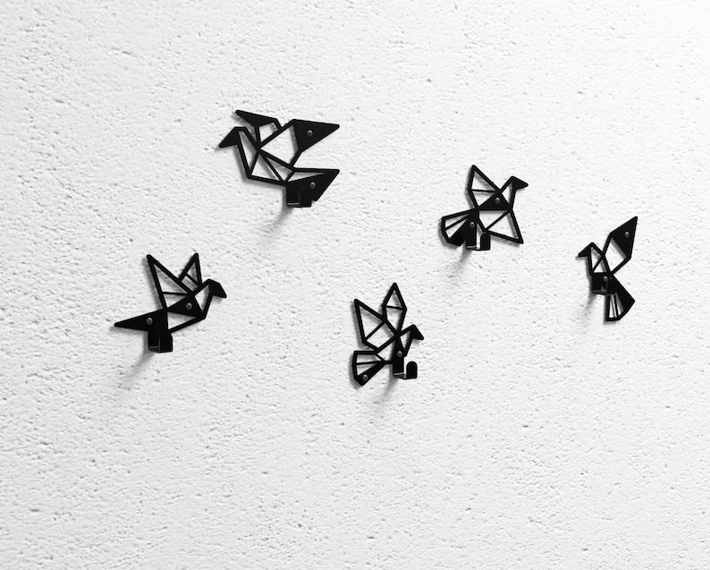 Origami Birds Metal Coat Hooks Set (5 pcs) – Geometric Loft