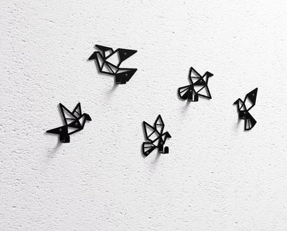 Origami Birds Metal Coat Hooks Set (5 pcs) – Geometric Loft
