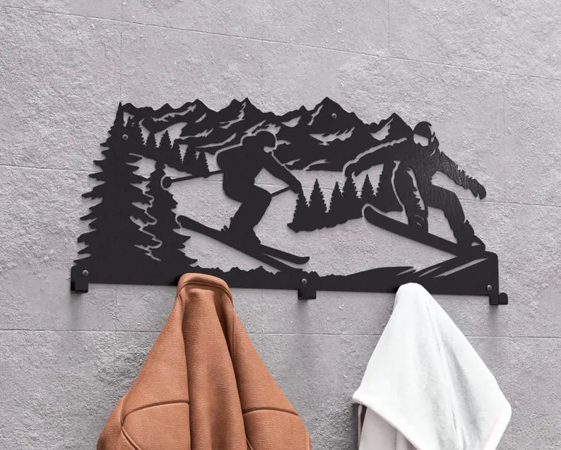 Wieszak Metalowy Peak & Slope – Góry, Narciarz i Snowboardzista