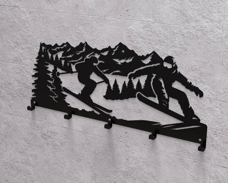 Wieszak Metalowy Peak & Slope – Góry, Narciarz i Snowboardzista