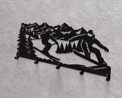 Wieszak Metalowy Peak & Slope – Góry, Narciarz i Snowboardzista