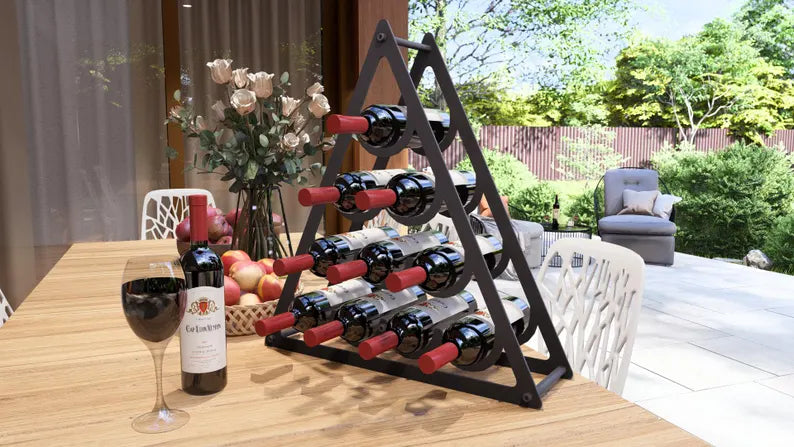 Pyramid Wine Rack – Metal Countertop Rack for 10 Bottles Loft