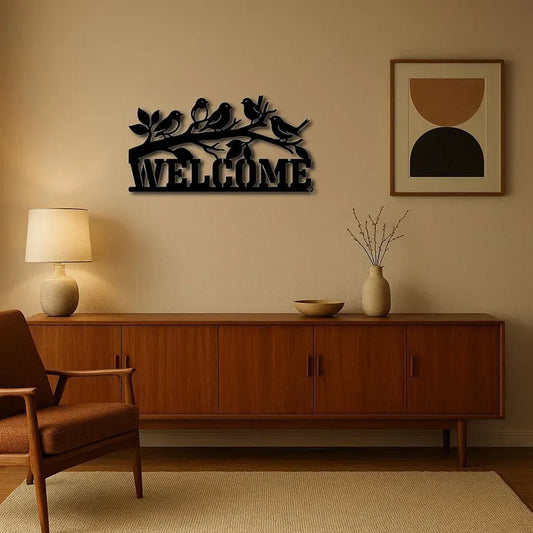 Decorative Board Birds on a Branch "Welcome"