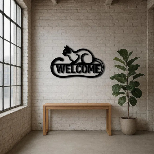 Decorative Cat "Welcome" Sign
